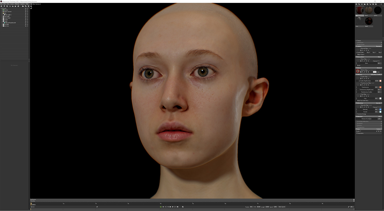 20's White Female scan model in Marmoset 3d